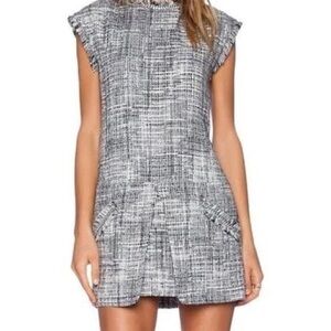 Rachel Zoe Monte Fringe Dress Silver Chain Detail Size 10 Textured Mini Dress